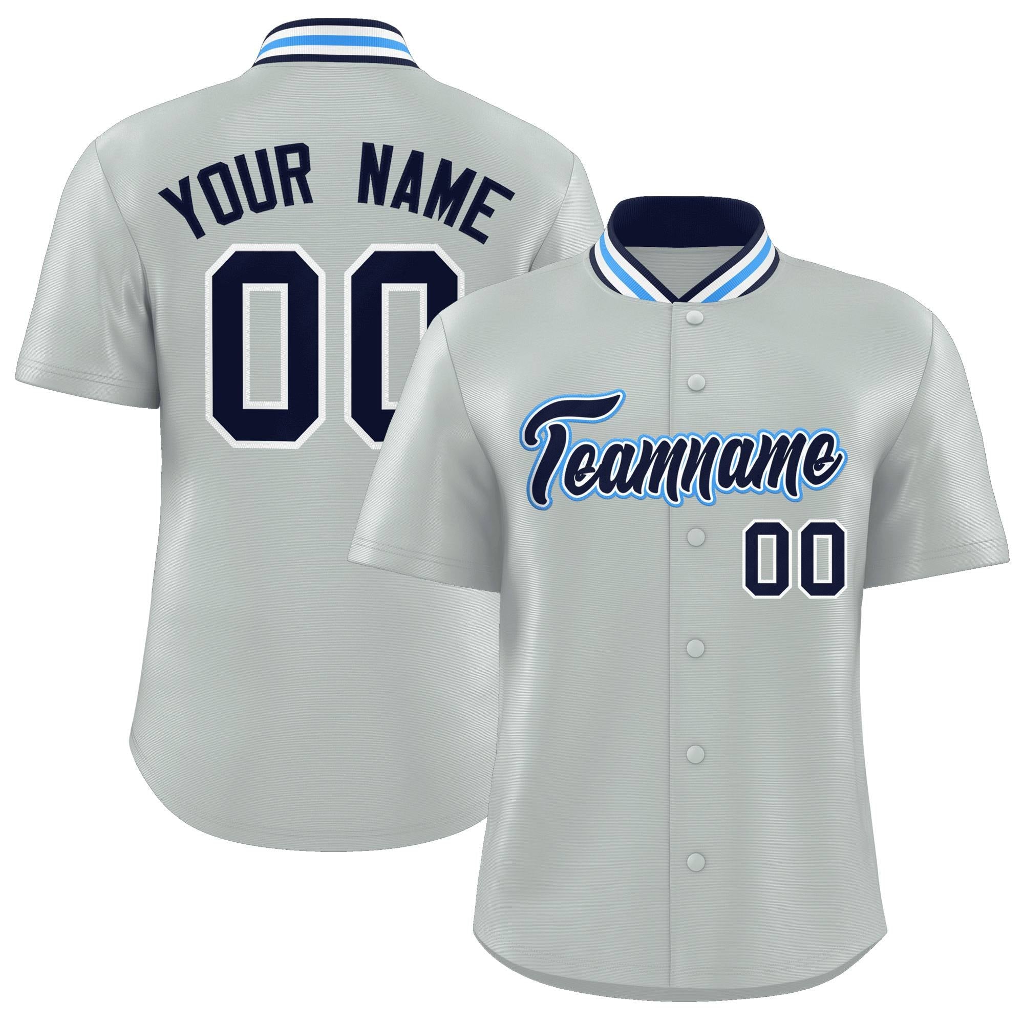 Custom Silver Classic Style Authentic Stand Collar Baseball Jersey