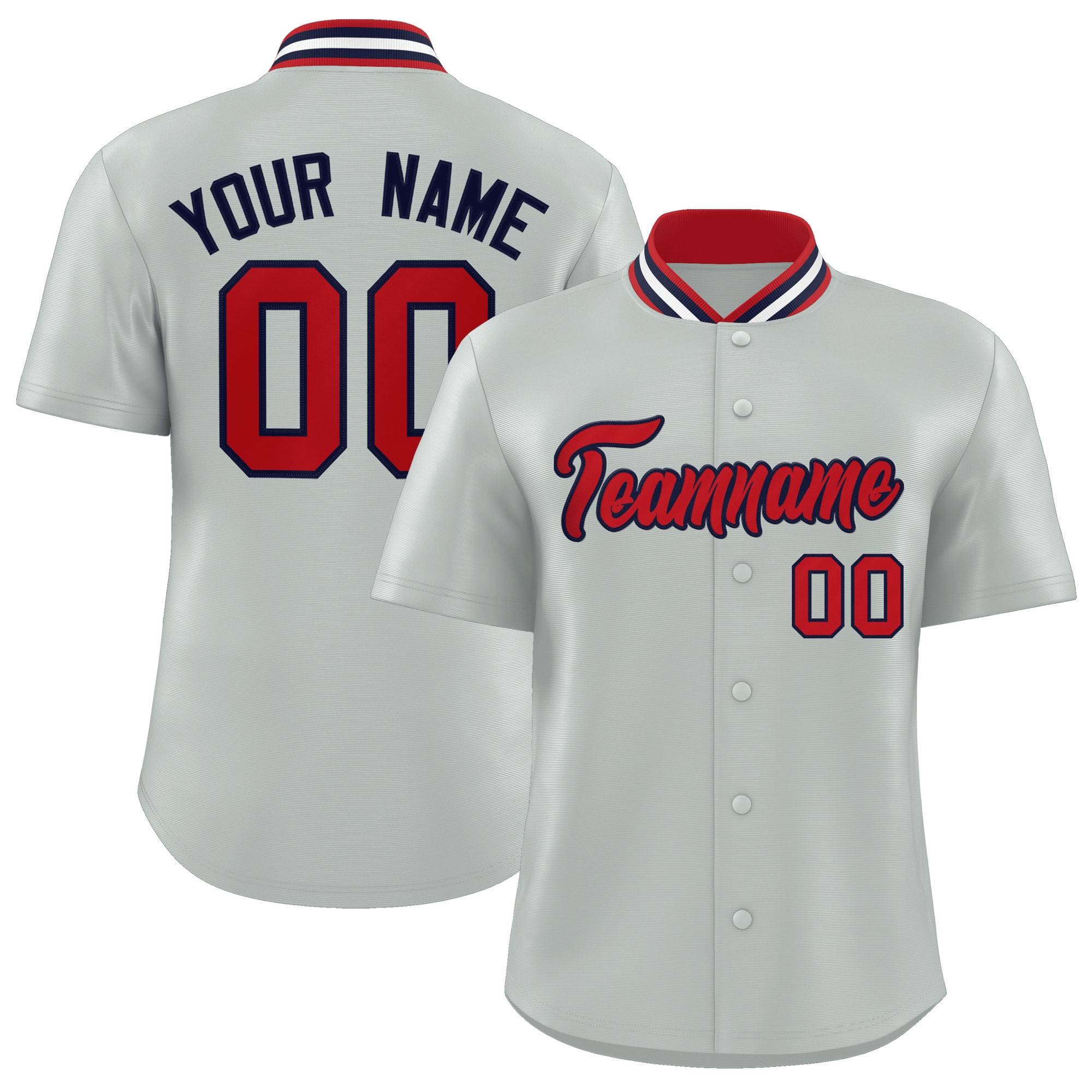 Custom Silver Classic Style Authentic Stand Collar Baseball Jersey