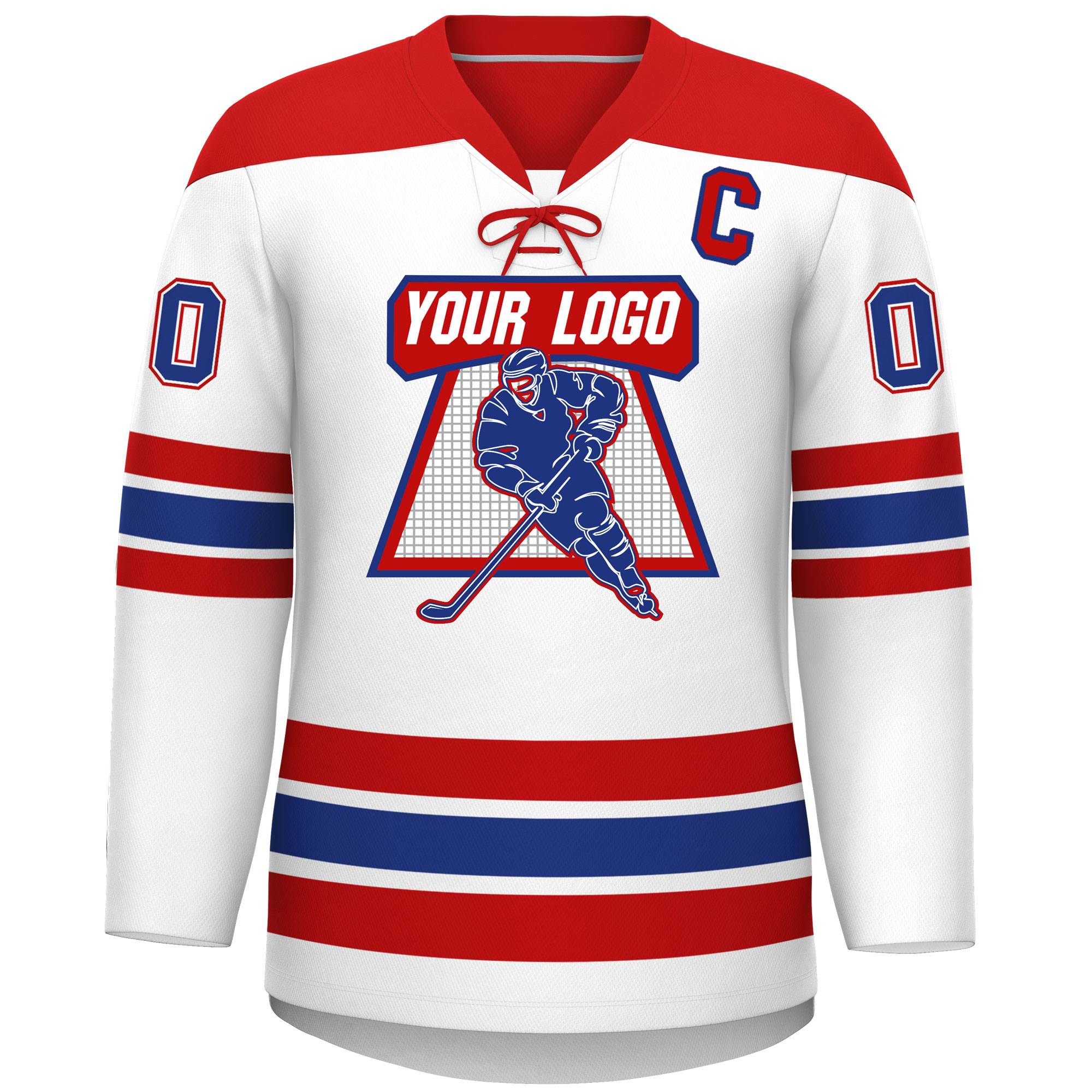 Custom White Red Royal Personalized Classic Lace-Up Neck Hockey Jersey