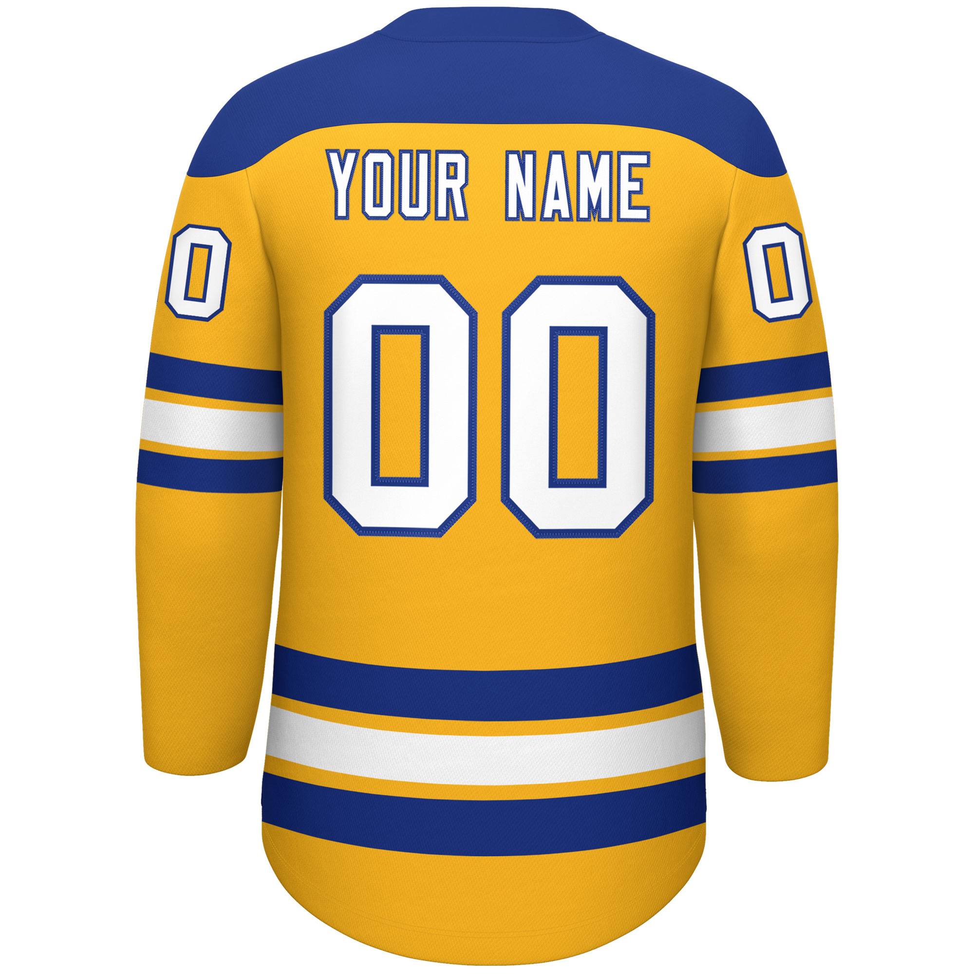 Custom Gold Royal White Personalized Classic Lace-Up Neck Hockey Jersey