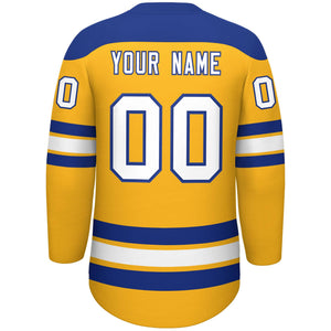 Custom Gold Royal White Personalized Classic Lace-Up Neck Hockey Jersey