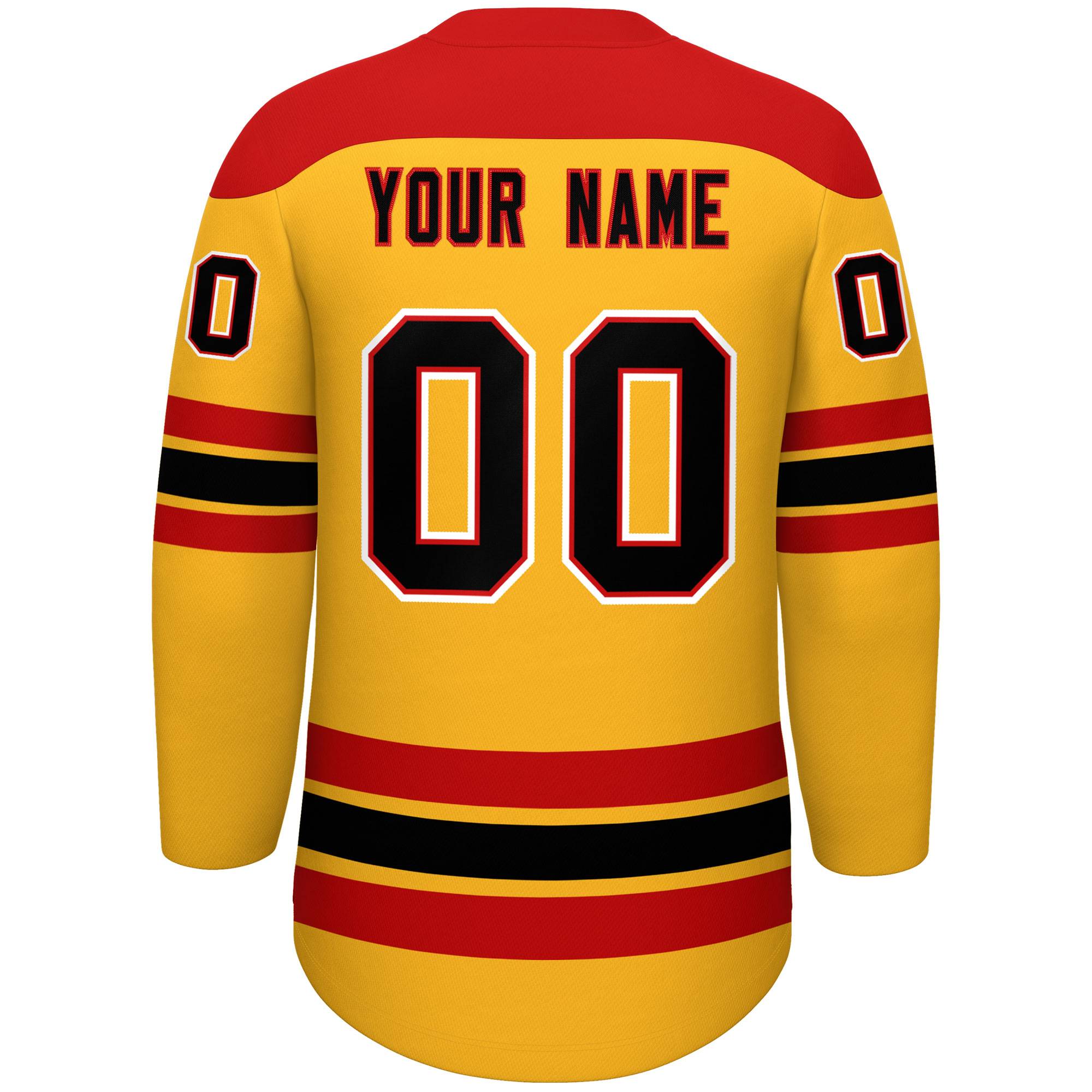 Custom Gold Red Black Personalized Classic Lace-Up Neck Hockey Jersey