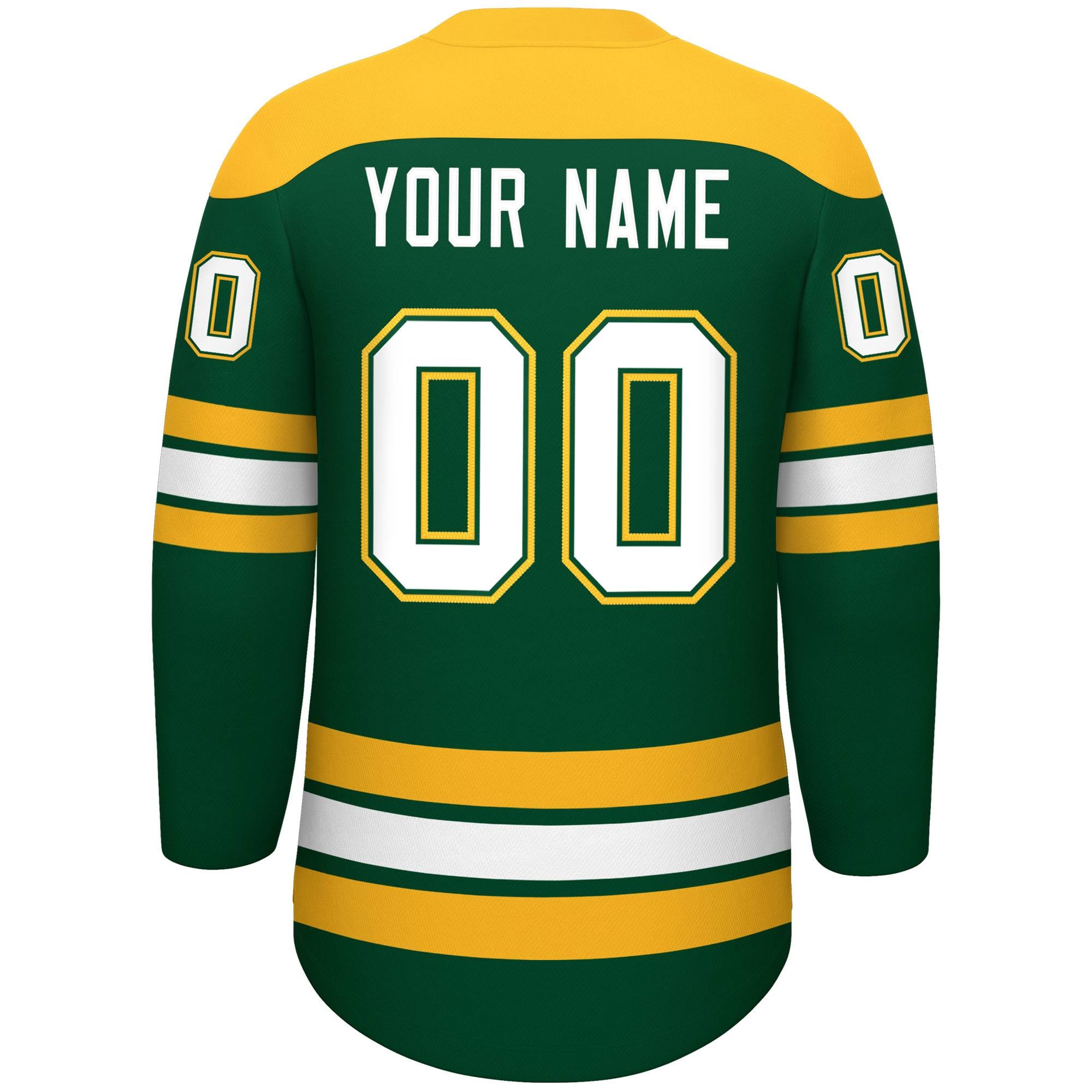 Custom Green Gold White Personalized Classic Lace-Up Neck Hockey Jersey