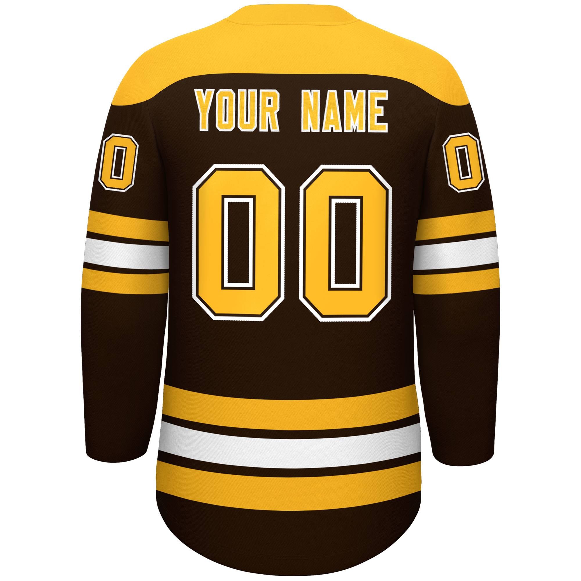 Custom Brown Gold White Personalized Classic Lace-Up Neck Hockey Jersey