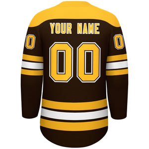 Custom Brown Gold White Personalized Classic Lace-Up Neck Hockey Jersey