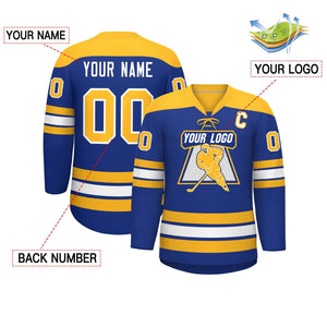 Custom Royal Gold White Personalized Classic Lace-Up Neck Hockey Jersey