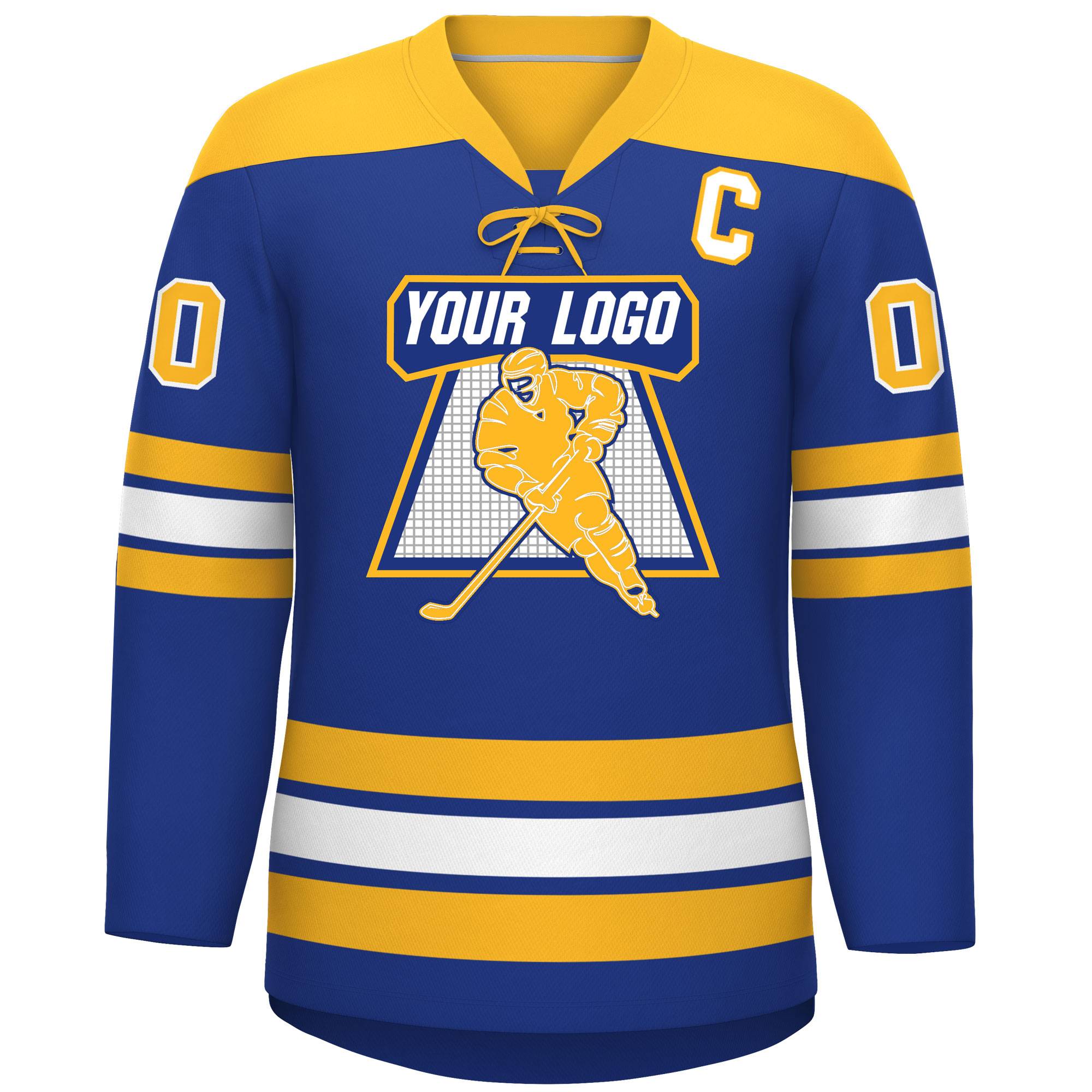 Custom Royal Gold White Personalized Classic Lace-Up Neck Hockey Jersey