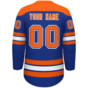 Custom Royal Orange White Personalized Classic Lace-Up Neck Hockey Jersey