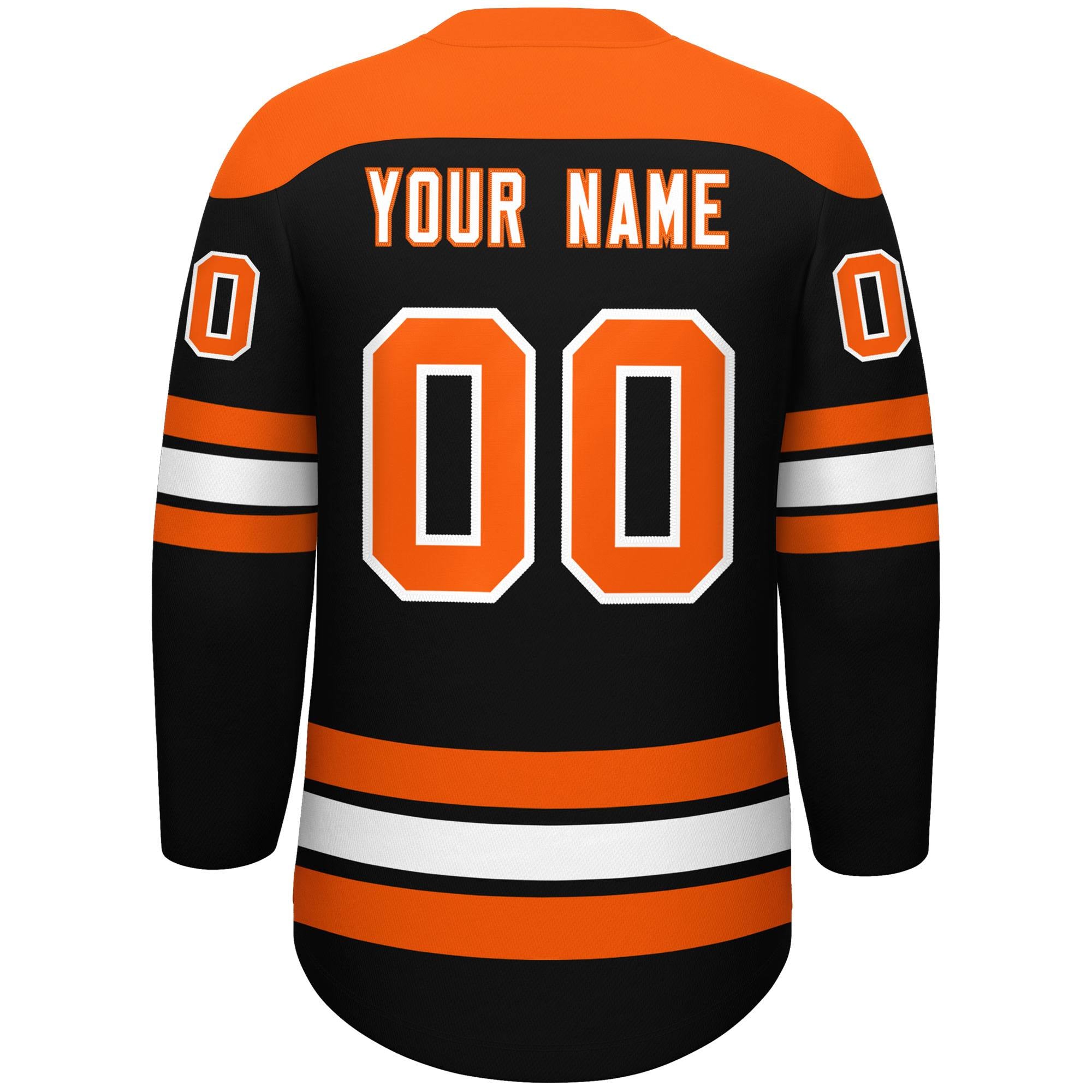 Custom Black Orange White Personalized Classic Lace-Up Neck Hockey Jersey