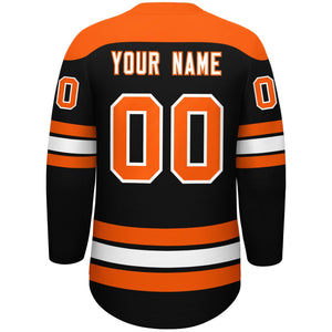 Custom Black Orange White Personalized Classic Lace-Up Neck Hockey Jersey