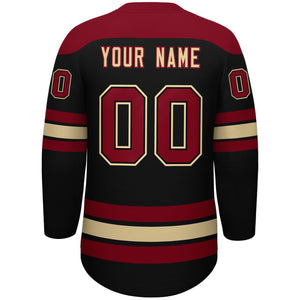 Custom Black Crimson Khaki Personalized Classic Lace-Up Neck Hockey Jersey