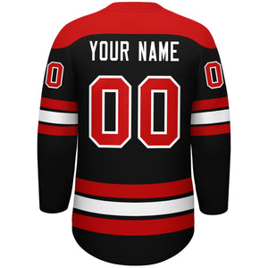 Custom Black Red White Personalized Classic Lace-Up Neck Hockey Jersey