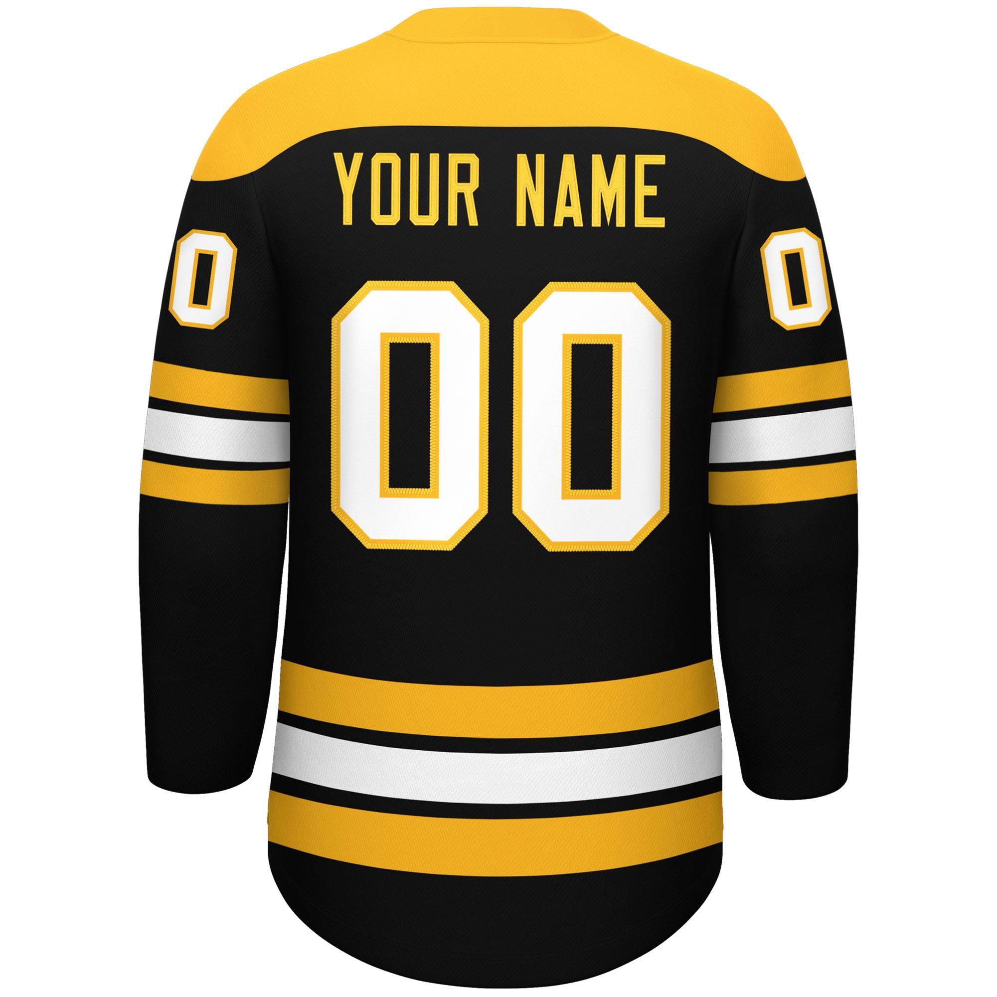 Custom Black Gold White Personalized Classic Lace-Up Neck Hockey Jersey