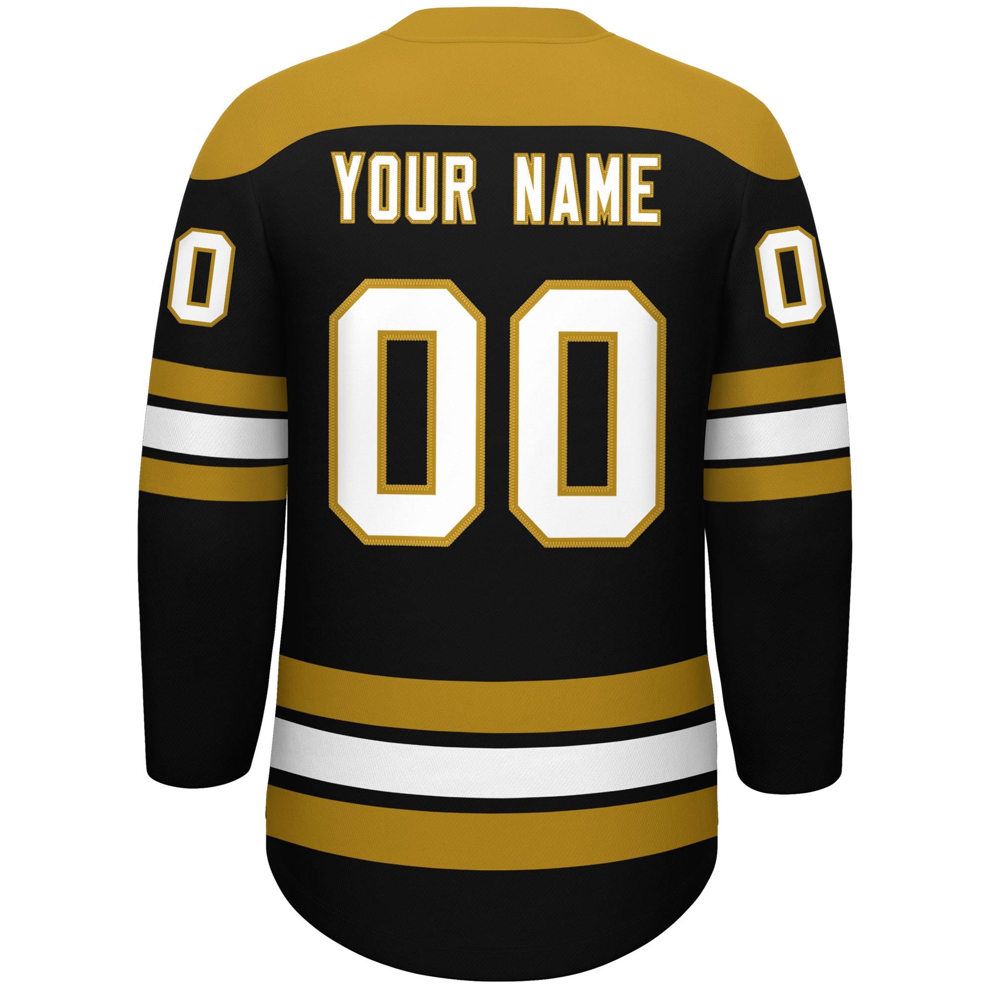 Custom Black Old Gold White Personalized Classic Lace-Up Neck Hockey Jersey