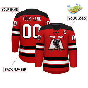 Custom Red Black White Personalized Classic Lace-Up Neck Hockey Jersey