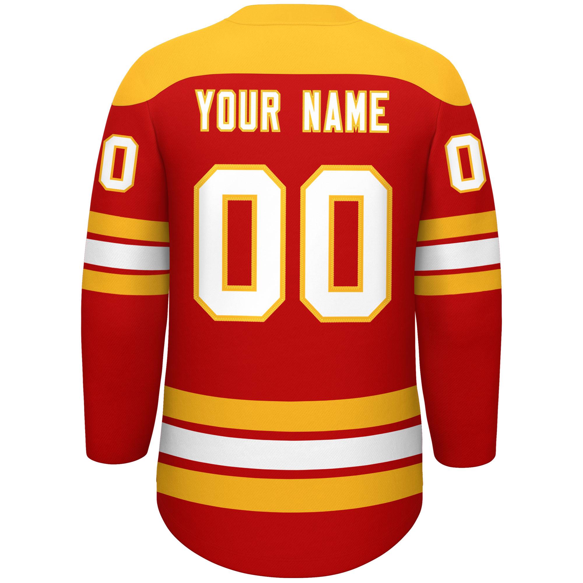 Custom Red Gold White Personalized Classic Lace-Up Neck Hockey Jersey