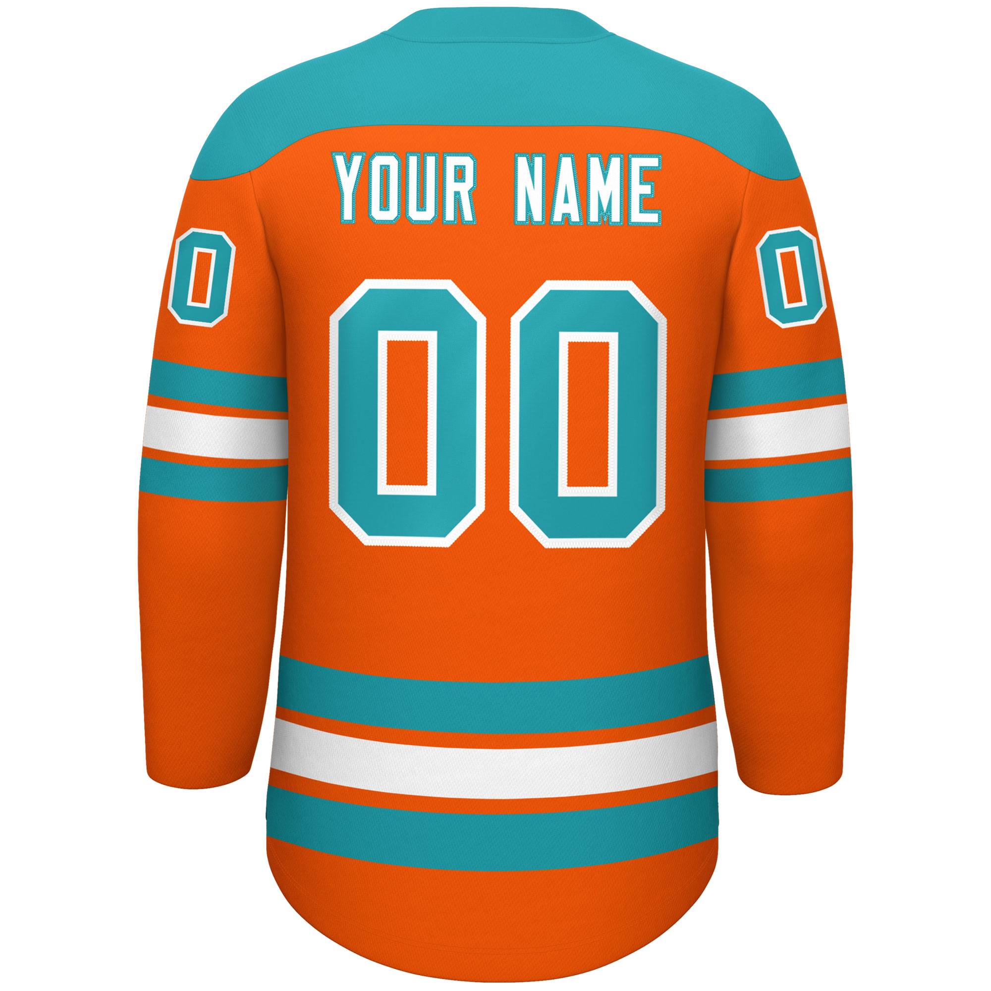 Custom Orange Aqua White Personalized Classic Lace-Up Neck Hockey Jersey