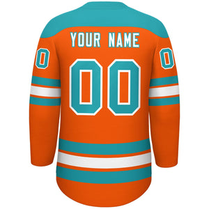 Custom Orange Aqua White Personalized Classic Lace-Up Neck Hockey Jersey