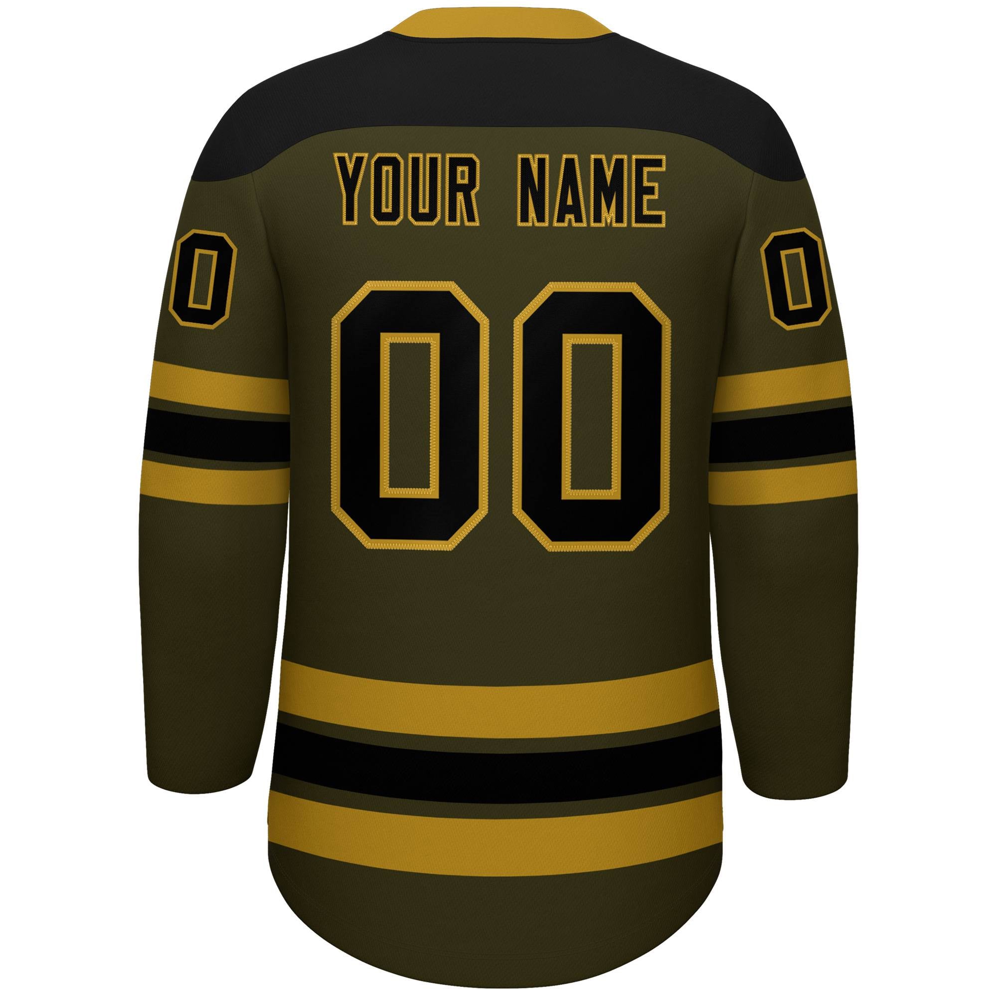 Custom Olive Old Gold Black Personalized Classic Lace-Up Neck Hockey Jersey