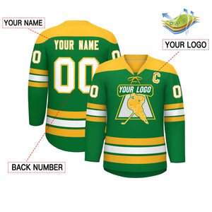 Custom Kelly Green Gold White Personalized Classic Lace-Up Neck Hockey Jersey