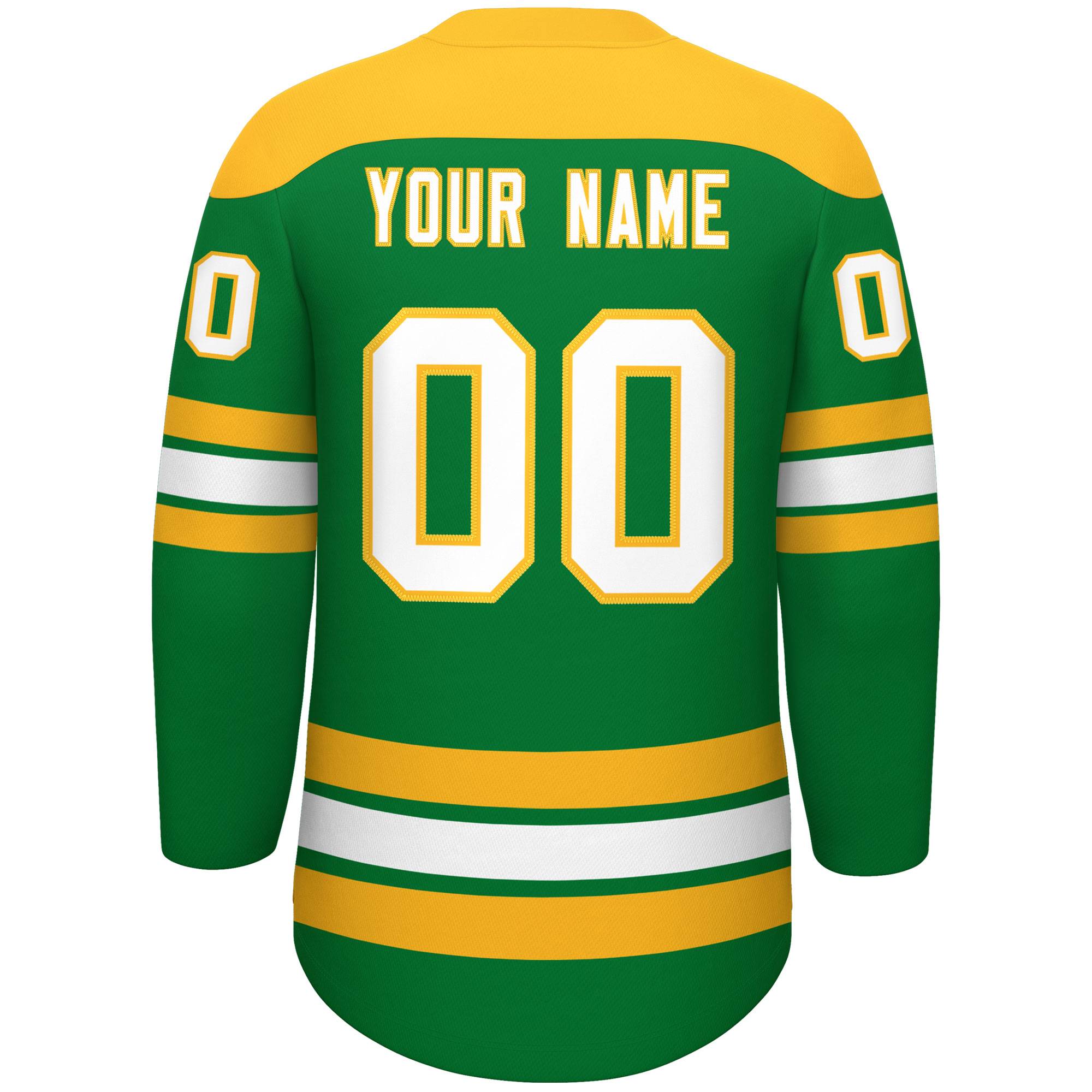 Custom Kelly Green Gold White Personalized Classic Lace-Up Neck Hockey Jersey