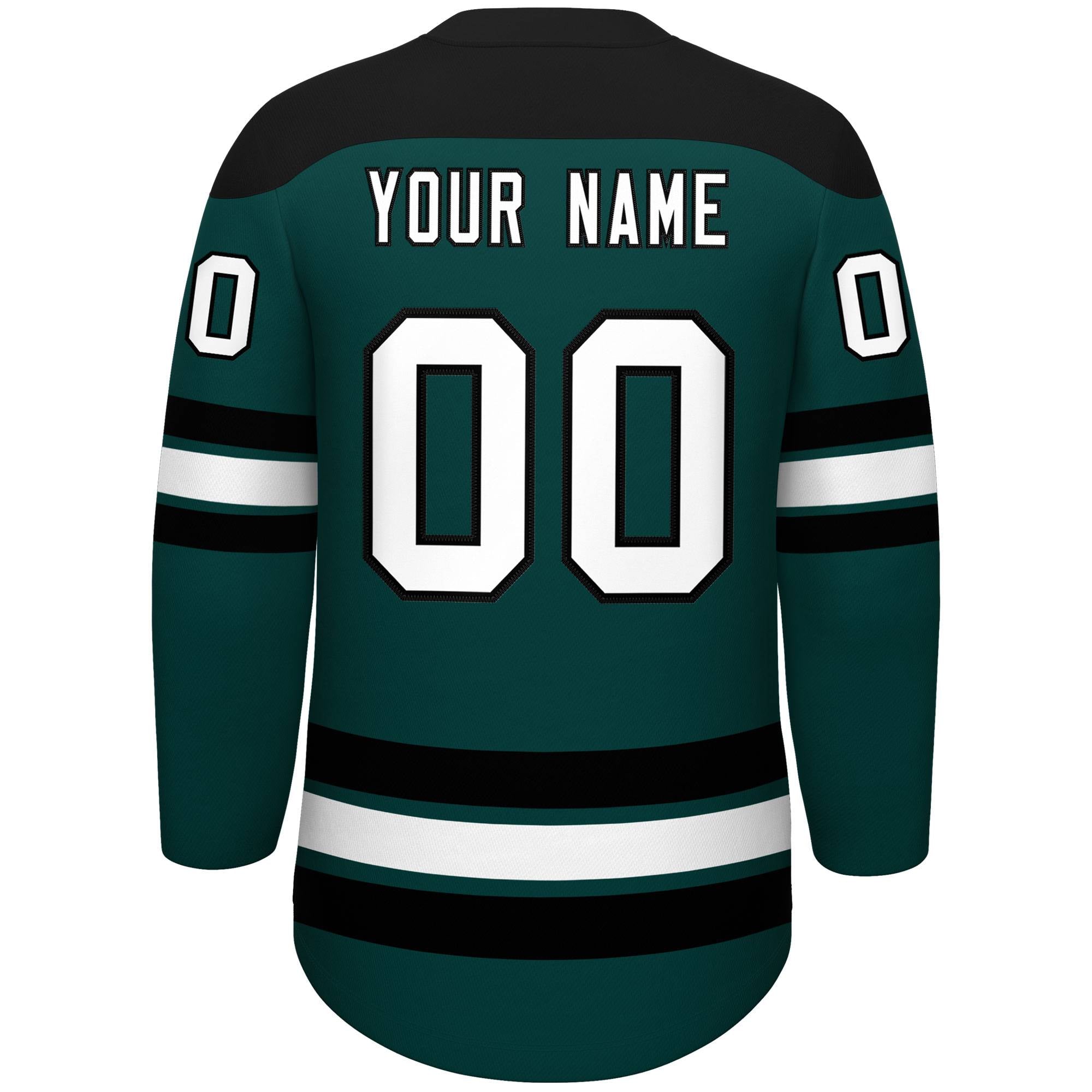 Custom Midnight Green Black White Personalized Classic Lace-Up Neck Hockey Jersey