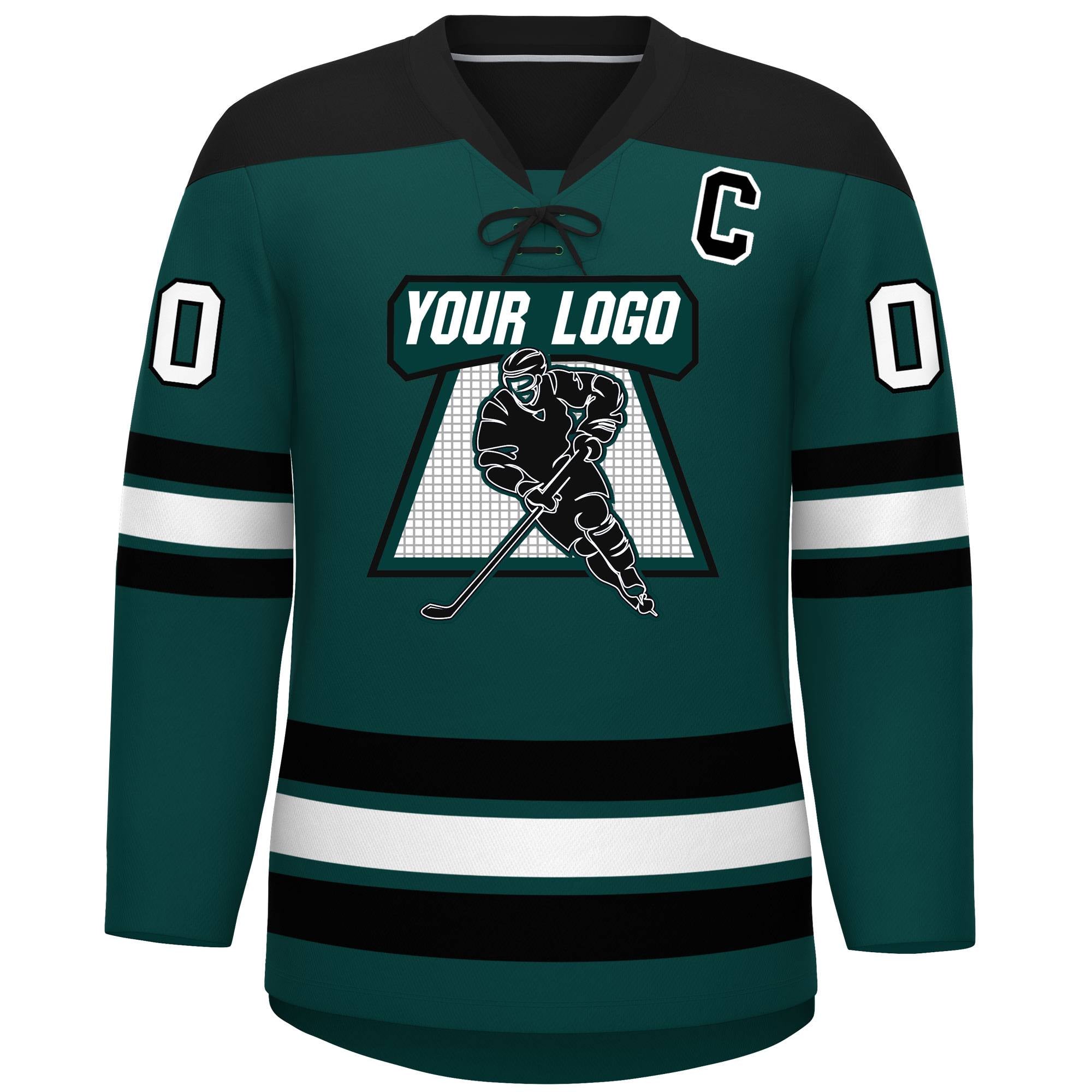 Custom Midnight Green Black White Personalized Classic Lace-Up Neck Hockey Jersey