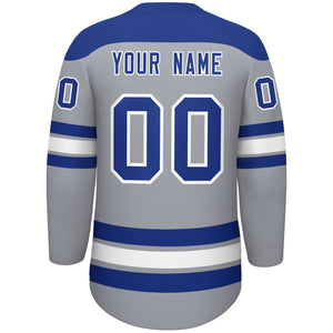 Custom Gray Royal White Personalized Classic Lace-Up Neck Hockey Jersey