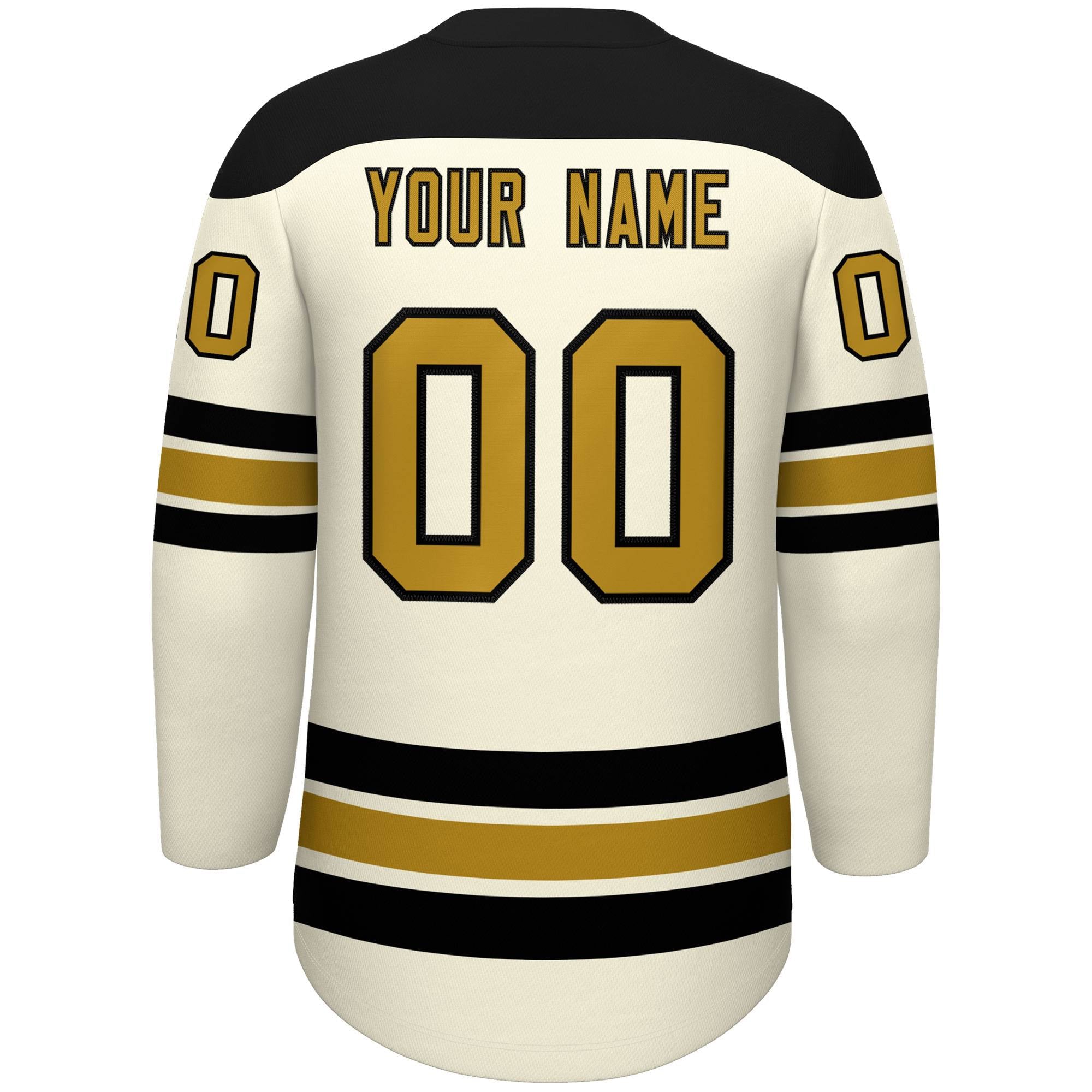 Custom Cream Black Old Gold Personalized Classic Lace-Up Neck Hockey Jersey