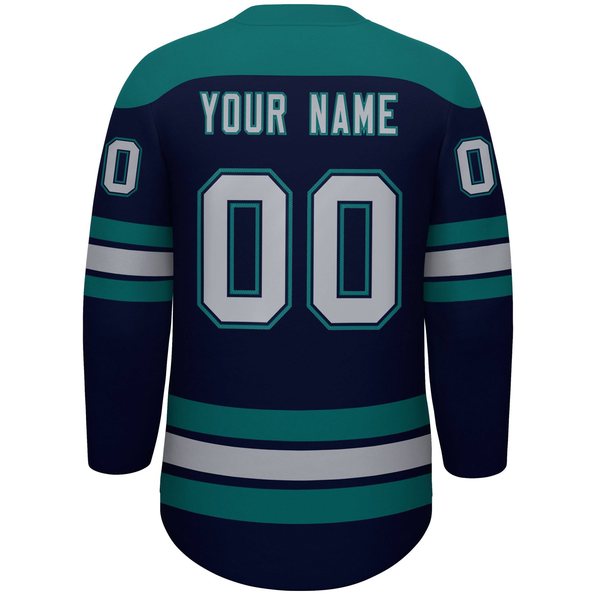 Custom Navy Aqua Gray Personalized Classic Lace-Up Neck Hockey Jersey