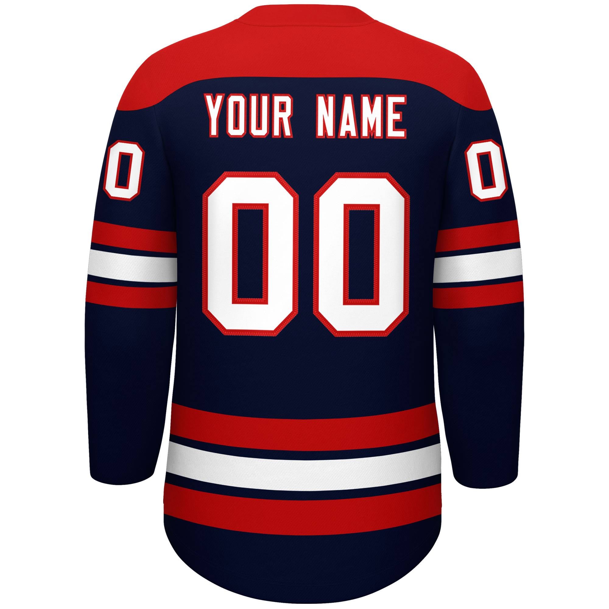 Custom Navy Red White Personalized Classic Lace-Up Neck Hockey Jersey