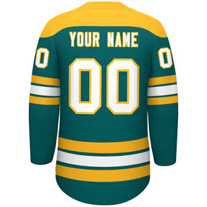 Custom Aqua Gold White Personalized Classic Lace-Up Neck Hockey Jersey