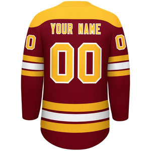 Custom Crimson Gold White Personalized Classic Lace-Up Neck Hockey Jersey