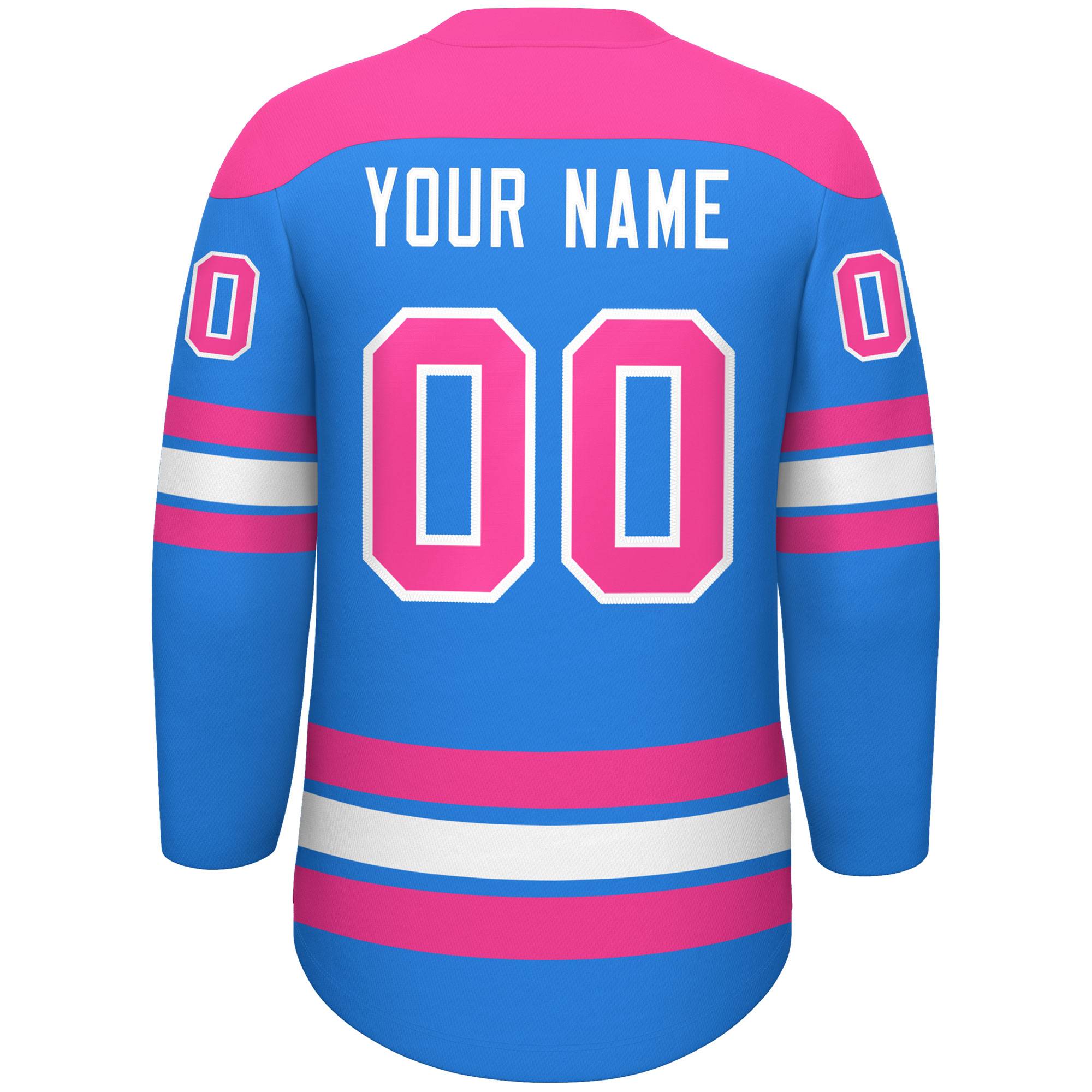 Custom Powder Blue Pink White Personalized Classic Lace-Up Neck Hockey Jersey