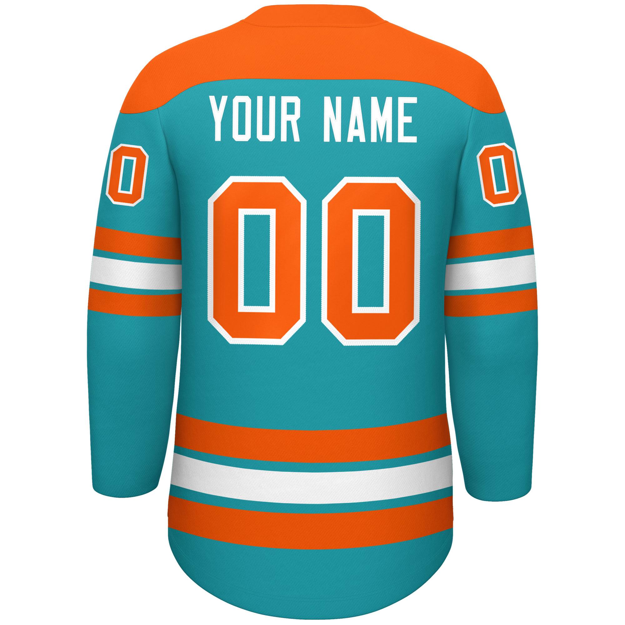 Custom Aqua Orange White Personalized Classic Lace-Up Neck Hockey Jersey