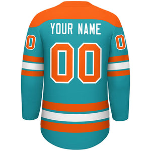 Custom Aqua Orange White Personalized Classic Lace-Up Neck Hockey Jersey