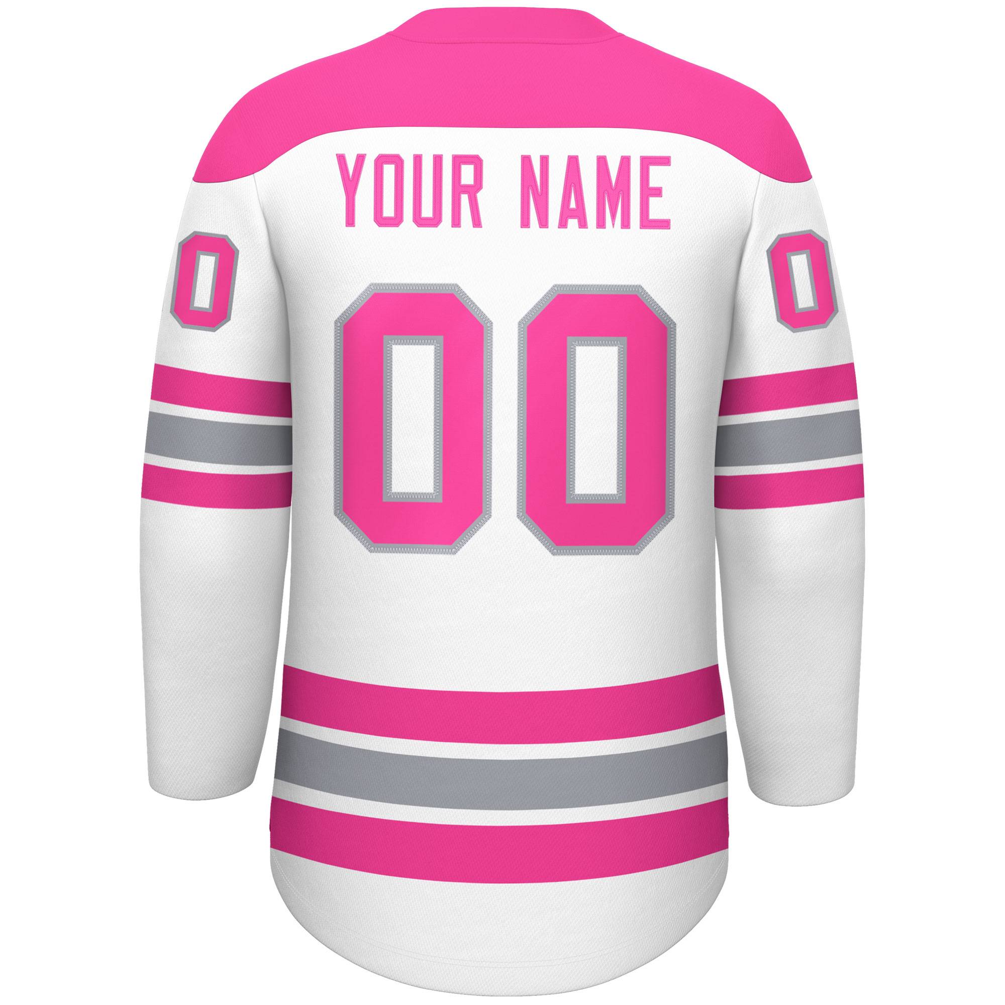 Custom White Pink Gray Personalized Classic Lace-Up Neck Hockey Jersey