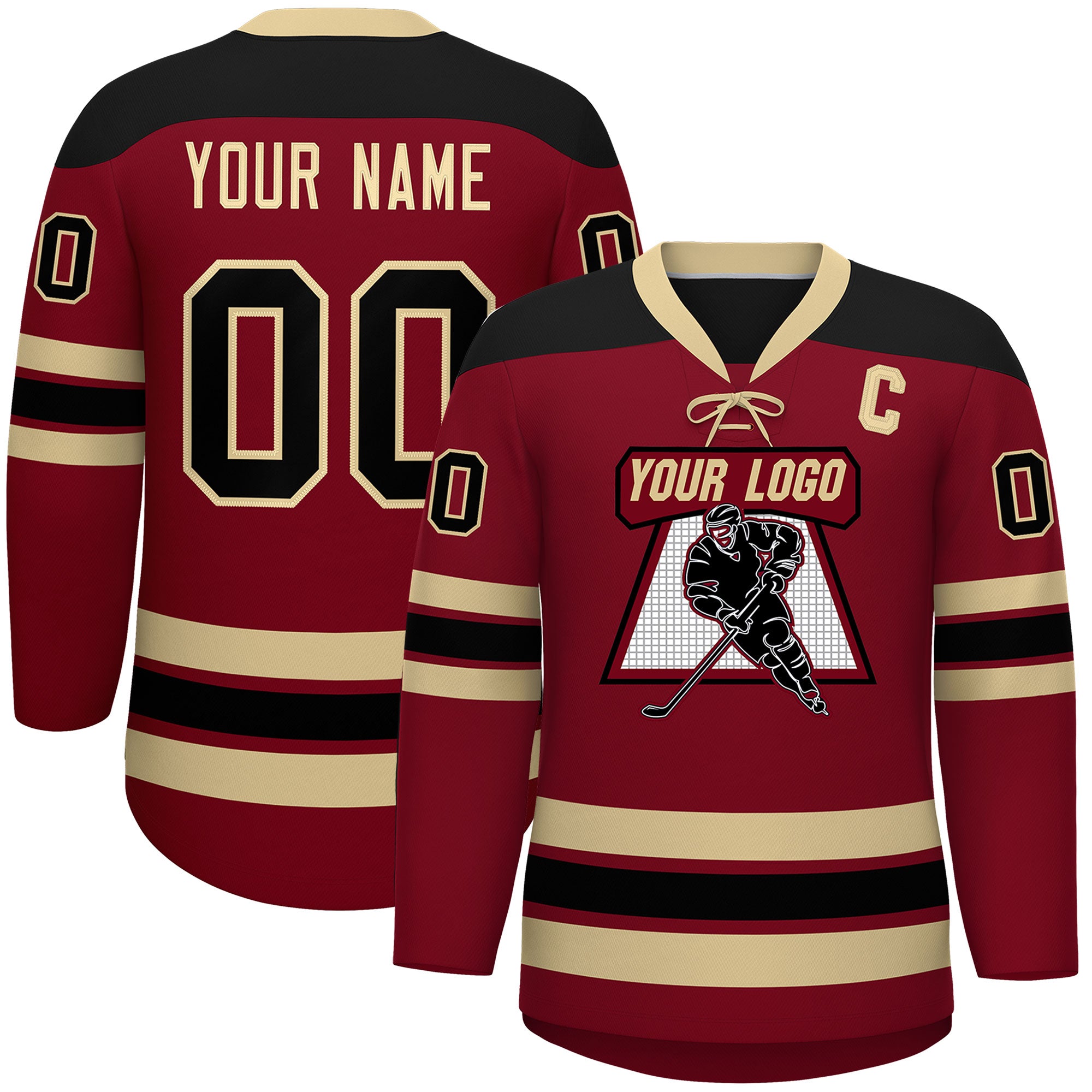 Custom Crimson Khaki Black Personalized Classic Lace-Up Neck Hockey Jersey