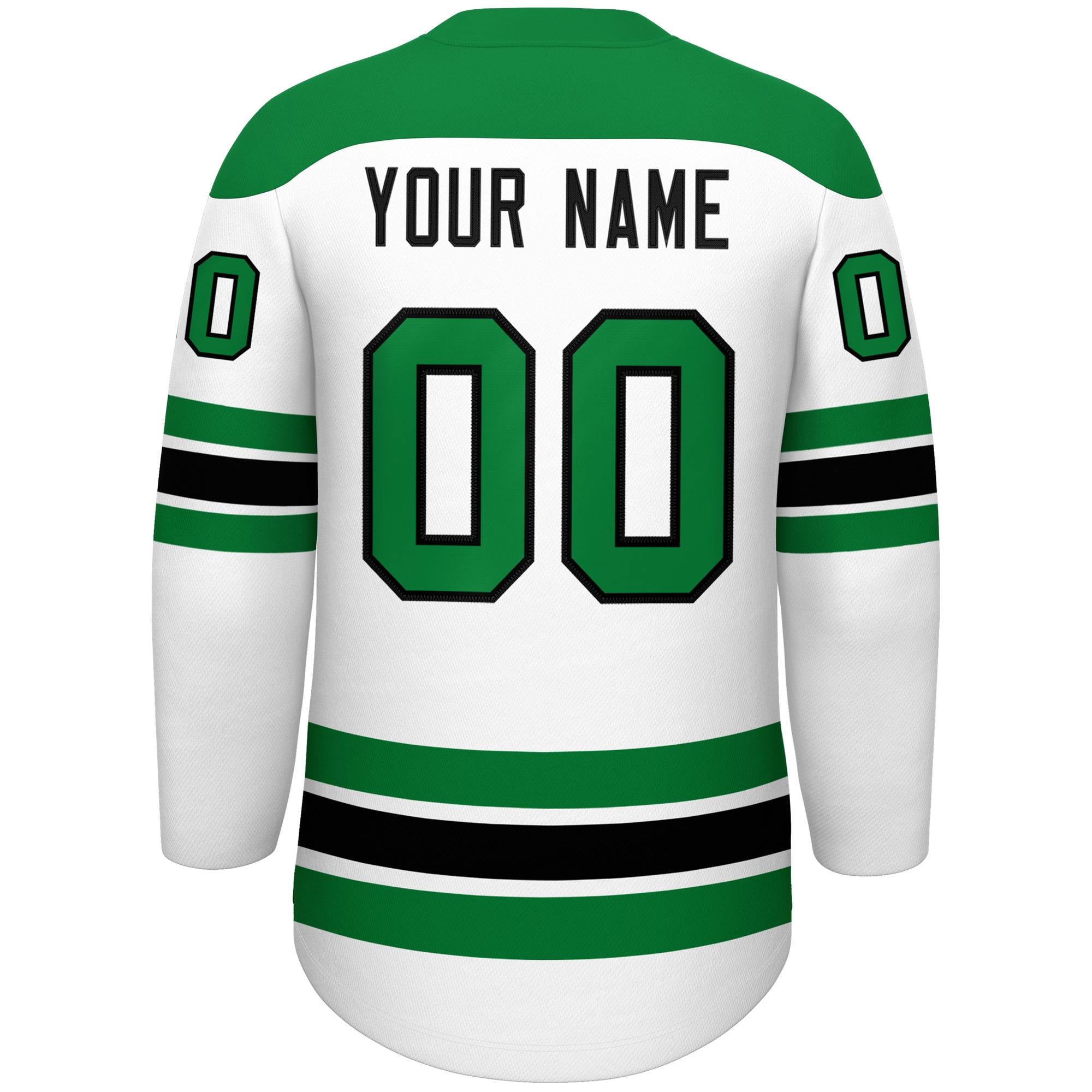 Custom White Kelly Green Black Personalized Classic Lace-Up Neck Hockey Jersey