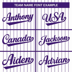 Custom White Purple Stripe Fashion Design Full Button Authentic Baseball Jersey