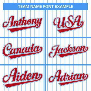 Custom White Powder Blue-Red Stripe Fashion Design Full Button Authentic Baseball Jersey