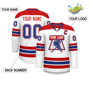 Custom White Red-Royal Personalized Classic V-Neck Hockey Jersey