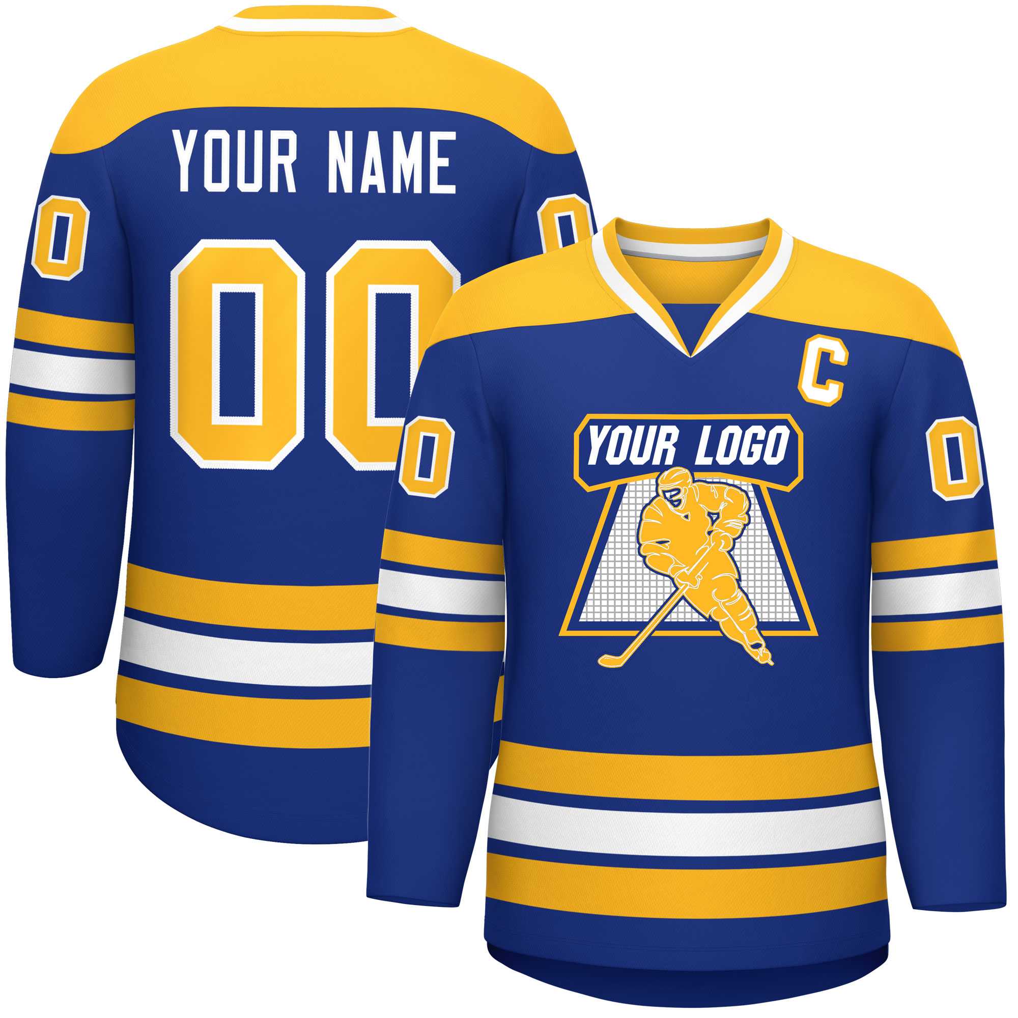 Custom Royal Gold-White Personalized Classic V-Neck Hockey Jersey