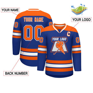 Custom Royal Orange-White Personalized Classic V-Neck Hockey Jersey