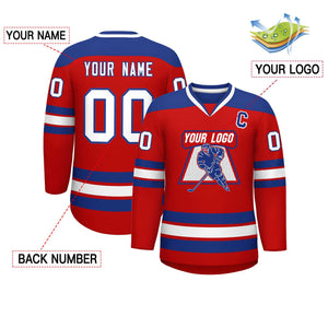 Custom Red Royal-White Personalized Classic V-Neck Hockey Jersey