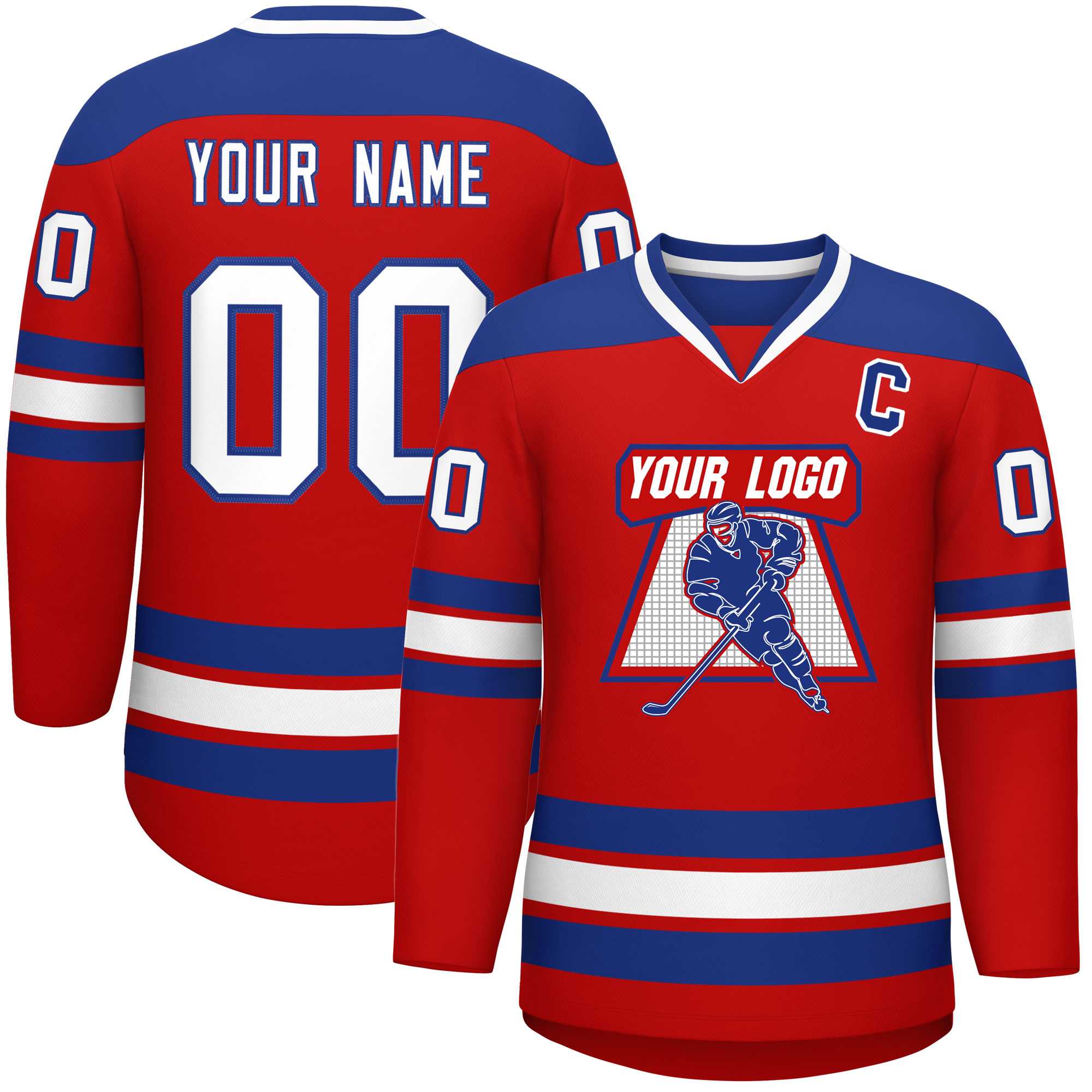 Custom Red Royal-White Personalized Classic V-Neck Hockey Jersey