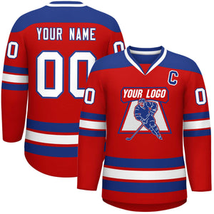 Custom Red Royal-White Personalized Classic V-Neck Hockey Jersey