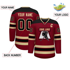 Custom Crimson Black-Black Personalized Classic V-Neck Hockey Jersey