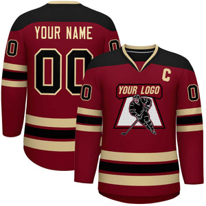 Custom Crimson Black-Black Personalized Classic V-Neck Hockey Jersey