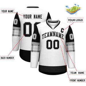 Custom White Black-Black Personalized Raglan Sleeves V-Neck Hockey Jersey